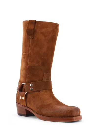 Paris Texas Waxed Suede Mid-calf Boots With Squared Toe In Brown
