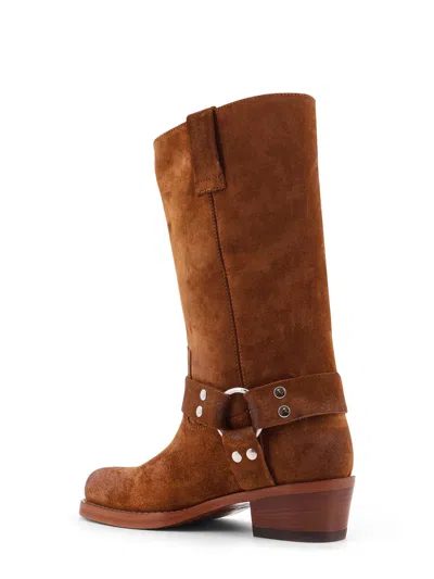 Paris Texas Waxed Suede Mid-calf Boots With Squared Toe In Brown
