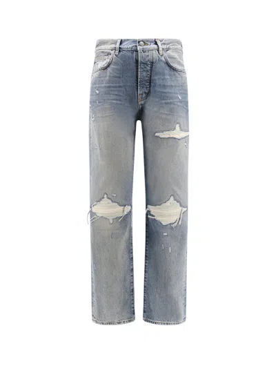 Amiri Distressed Straight Jeans With Belt Loops In Blue