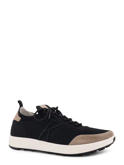 Kiton Low-top Sneakers In Mesh With Suede Profiles In Black