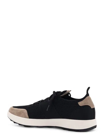 Kiton Low-top Sneakers In Mesh With Suede Profiles In Black