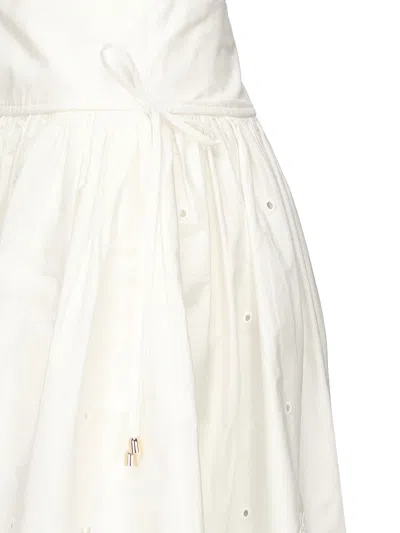 Self-portrait White Midi Skirt With Side Gathered Details And All-over Embroidery