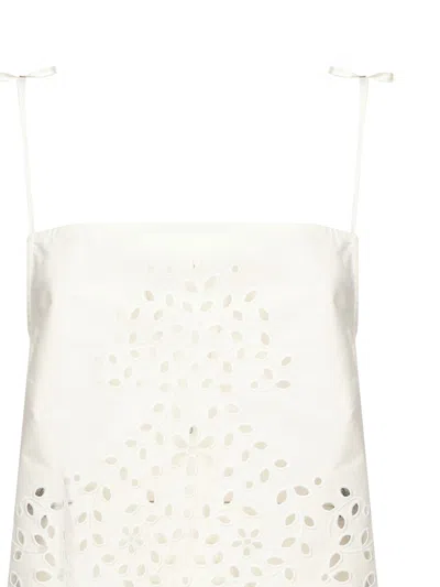 Self-portrait White Top With Asymmetric Hem And All-over Embroidery In Cotton Woman In Gray