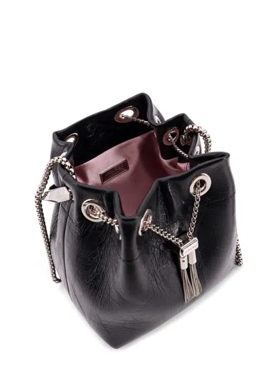 Jimmy Choo Eyelet Chain Bucket Bag With Metallic Handle In Black