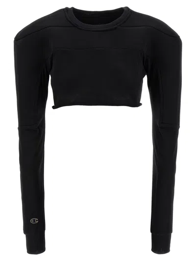 Rick Owens Black Champion Edition Girdered Cropped Harness T-shirt In Black