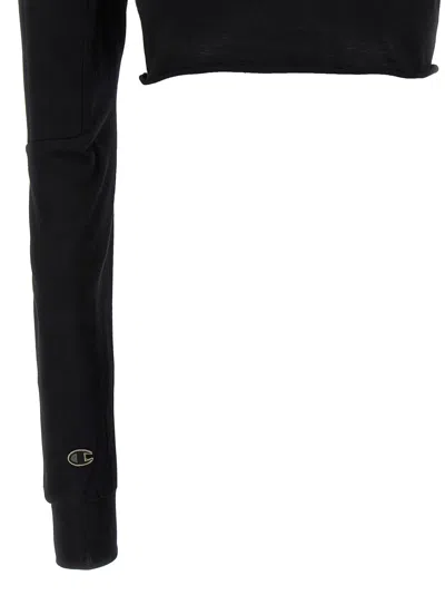 Rick Owens Black Champion Edition Girdered Cropped Harness T-shirt In Black