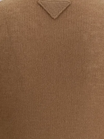 Prada Camel Cashmere Sweater In Brown