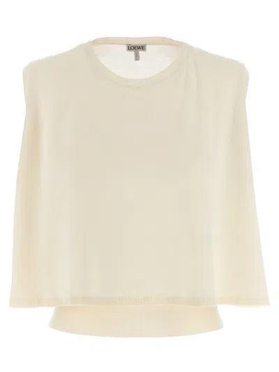 Loewe Wool Sleeveless Sweater Crew Neck Ribbed Hem In Neutral