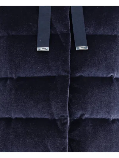 Herno Velvet Quilted Drawstring High Collar Jacket In Blue