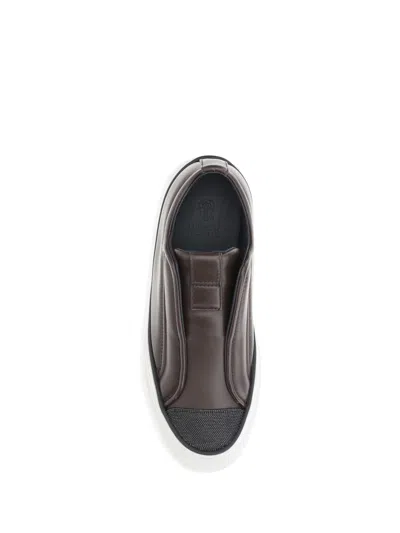 Brunello Cucinelli Slip-on Sneakers Iconic Jewels In Brown