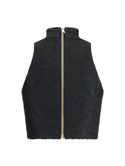 Balmain Halterneck Bouclette Baroque Top Buttons In Black