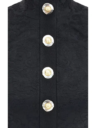Balmain Halterneck Bouclette Baroque Top Buttons In Black