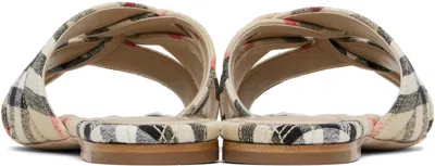 Burberry Beige Check Cabana Slides In Gold