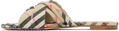 Burberry Beige Check Cabana Slides In Gold