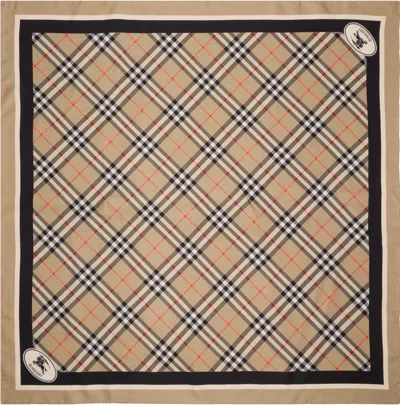 Burberry Beige Check Silk Scarf In Brown