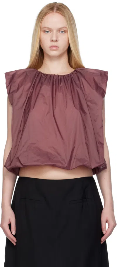 Amomento Purple Nylon Volume Shirring Top In Burgundy