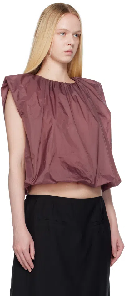 Amomento Purple Nylon Volume Shirring Top In Burgundy