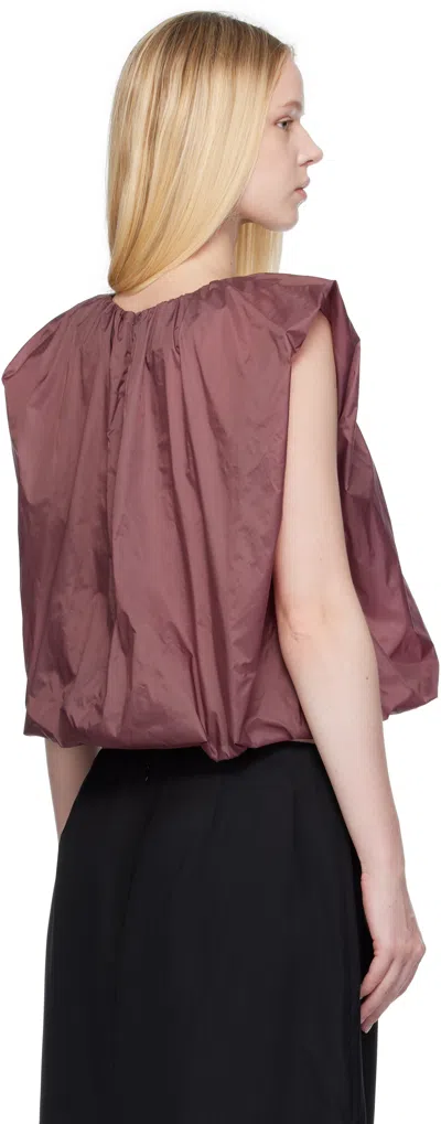 Amomento Purple Nylon Volume Shirring Top In Burgundy