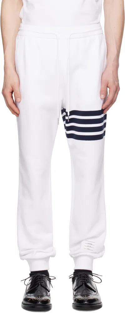 Thom Browne Cotton Sweatpants With Signature Stripe Detail In White