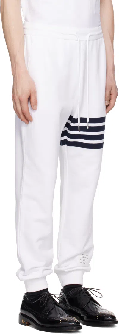 Thom Browne Cotton Sweatpants With Signature Stripe Detail In White