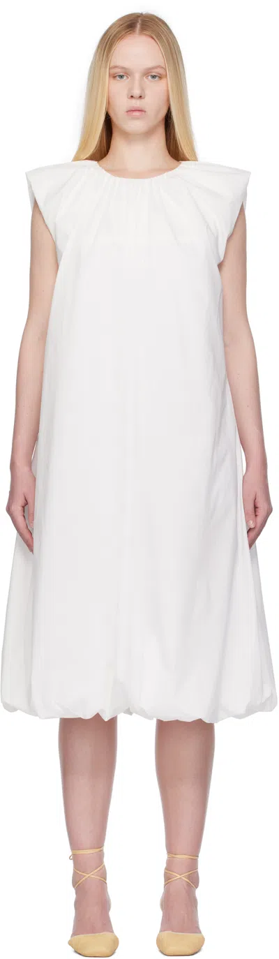 Amomento White Cotton Volume Shirring Minidress