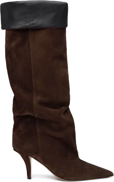 Paris Texas Ines Reverse Suede Mid-calf Boots In Brown