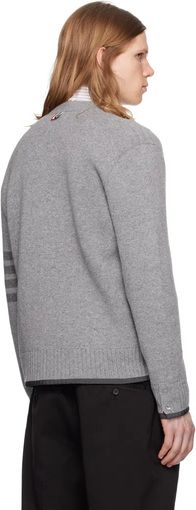 Thom Browne Milano Stitch V Neck Cardigan In Merino Wool In Gray