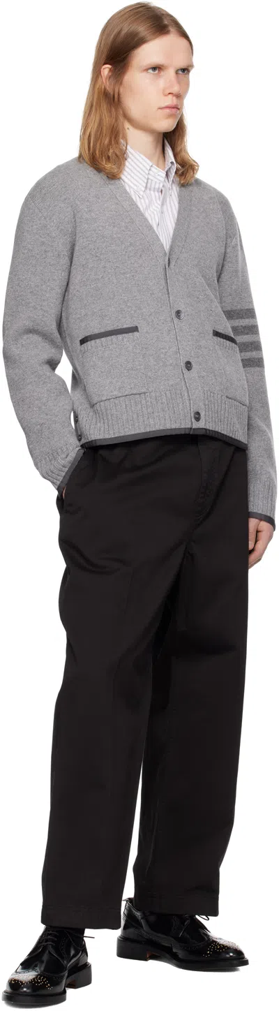 Thom Browne Milano Stitch V Neck Cardigan In Merino Wool In Gray