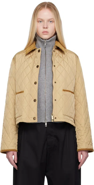 Burberry Cotton-corduroy-trimmed Quilted Shell Jacket In Brown