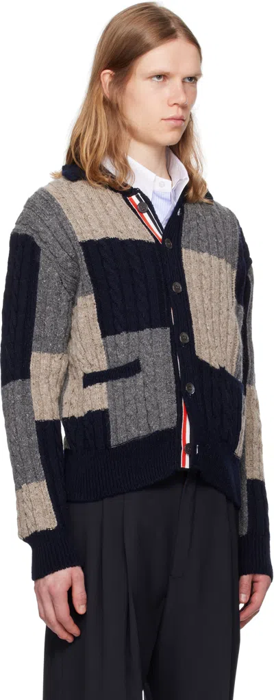 Thom Browne Patchwork Cable Knit Cardigan With Button-up Front In Multi