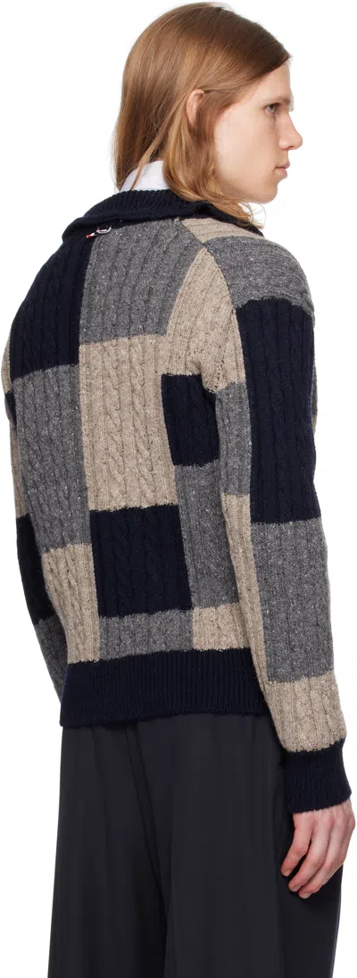 Thom Browne Patchwork Cable Knit Cardigan With Button-up Front In Multi