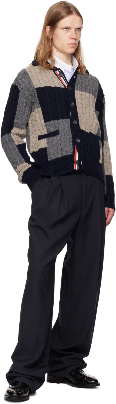 Thom Browne Patchwork Cable Knit Cardigan With Button-up Front In Multi