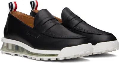 Thom Browne Black Clear Tech Runner Sole Penny Loafers In Black