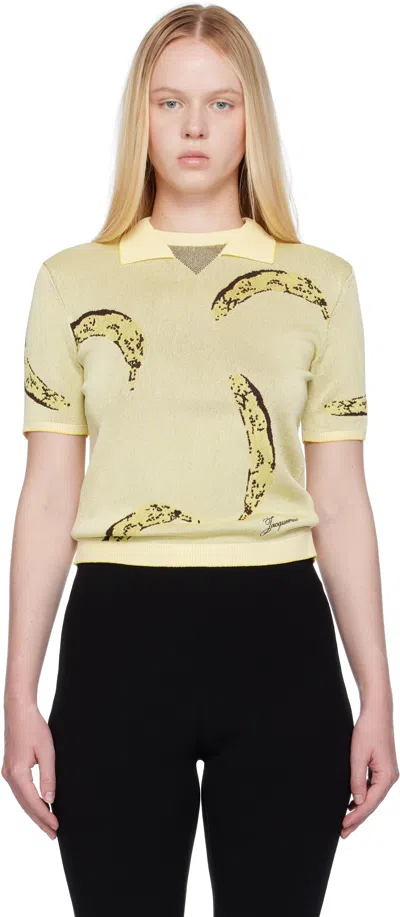 Jacquemus Le Marino V-neck Polo With Playful Banana Print In Neutral