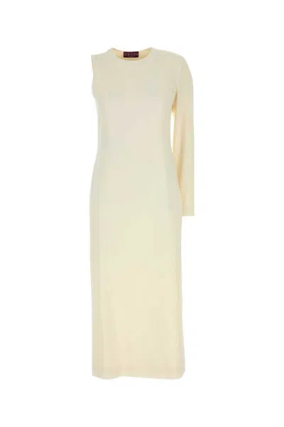 Gucci One-shoulder Dress Sablé Long Sleeves In Neutral