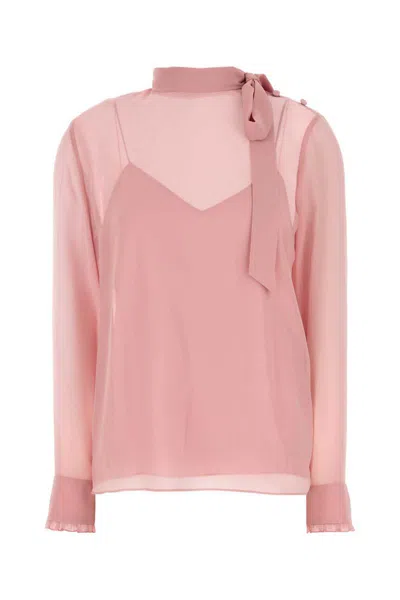 Gucci Crepe Blouse With Bow Detail And Layered Design In Pink