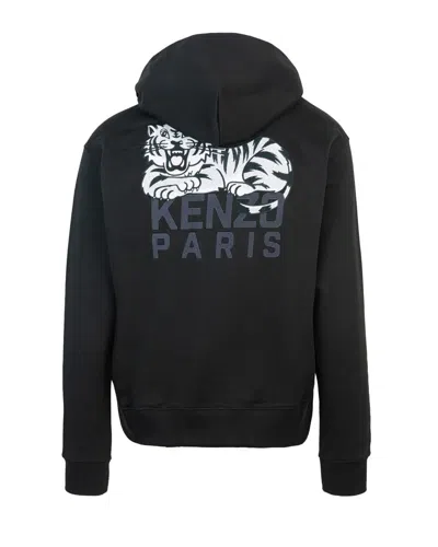 Kenzo Happy Tiger Hoodie In Black