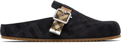 Burberry Strap Patterned Round Toe Rubber Sole Slip-on In Brown