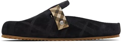 Burberry Strap Patterned Round Toe Rubber Sole Slip-on In Brown