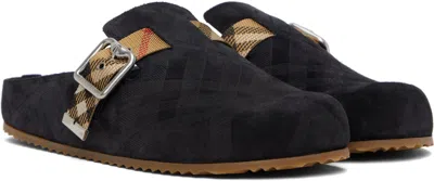 Burberry Strap Patterned Round Toe Rubber Sole Slip-on In Brown