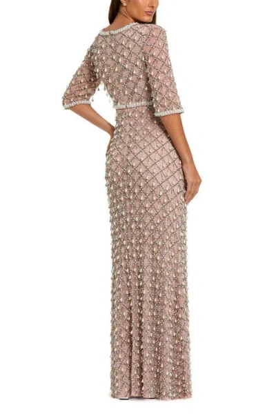 Mac Duggal 10099 Beaded Long Formal Mother Of The Bride Sequin Dress In Pink