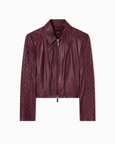 Armani Exchange Leather Jacket With Quilted Sleeves In Red