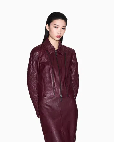 Armani Exchange Leather Jacket With Quilted Sleeves In Red