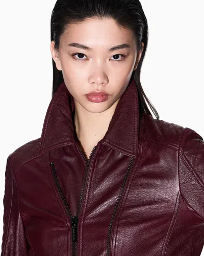 Armani Exchange Leather Jacket With Quilted Sleeves In Red