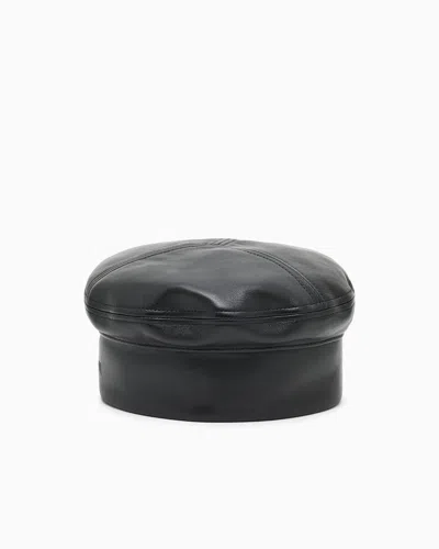 Emporio Armani Leather Panelled Basque Hat With Stitched Panels In Black