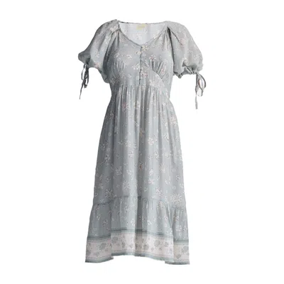 Reistor Puff Sleeve Midi Dress In Sage Green In Silver