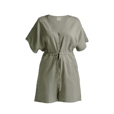 Reistor V Neck Drawstring Romper In Green
