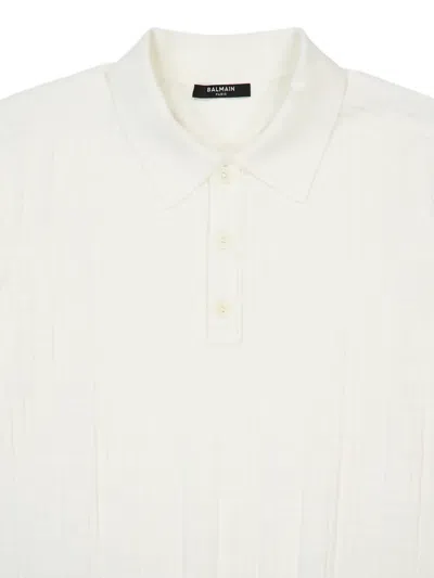 Balmain Pb Labyrinth Knit Polo Shirt In White