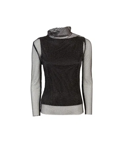Sportmax Valdai Embellished Fishnet Crop Top In Black