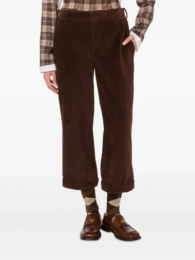 Moschino Corduroy Ribbed Trousers Rolled Hem In Brown